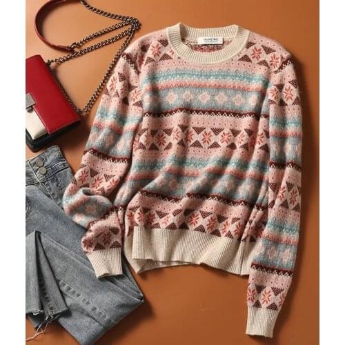Vintage printed sweater cashmere sweater women lazy oaf woman sweaters striped sweater pink sweater oversized sweater