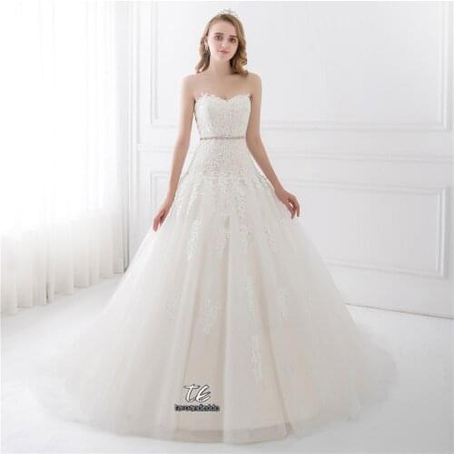 Sweetheart Light Champagne Lace Applique Wedding Dress With Color Beading Sash Bridal Gowns In Stock Robe De Mariage