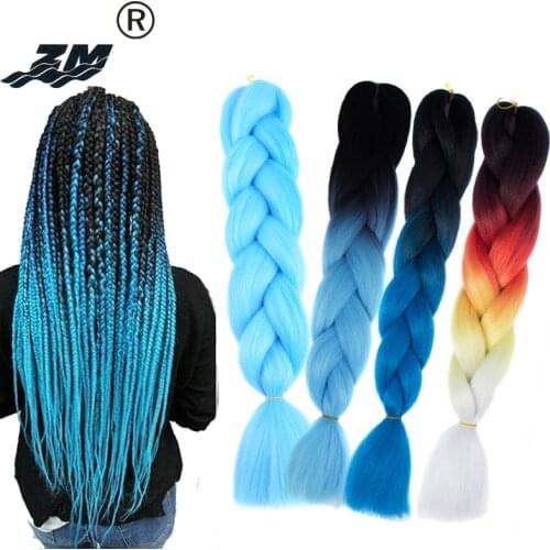 ZM Hair Blonde Pink Blue Grey Color 24 inch Jumbo Braids Long Ombre Synthetic Braiding Hair Crochet Extensions for Women 100g/pc
