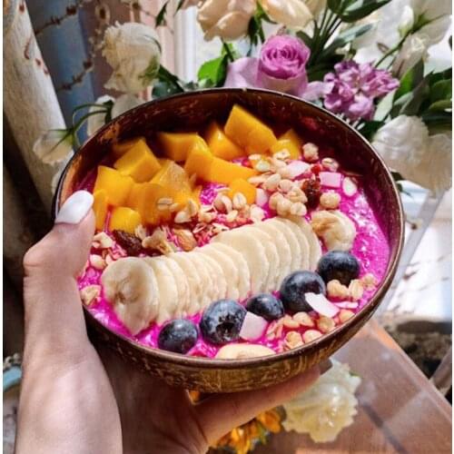 12-15cm Coconut Bowl and Wooden Spoon Natural Coconut Shell Bowl Polished Make Salad Bowl Wooden Bowl Smoothie Mixing Bowl Set