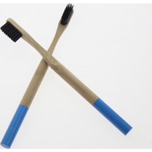 2PCS Blue Color Round Handle Black Bristle Adult Natural Bamboo Eco Friendly Travel Toothbrush Tooth Clean Dental Hygiene Tool