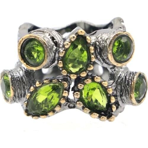 29x20mm Neo-Gothic Vintage 17.4g Created Created Green Peridot Pink Tourmaline Aquamarine For Women Black Gold Silver Rings
