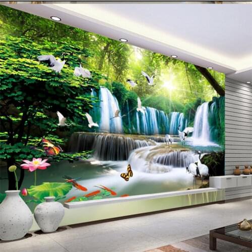 3D waterfalls water wallpaper custom hd beautiful lotus wallpapers for living room sticker non-woven wallpaper roll