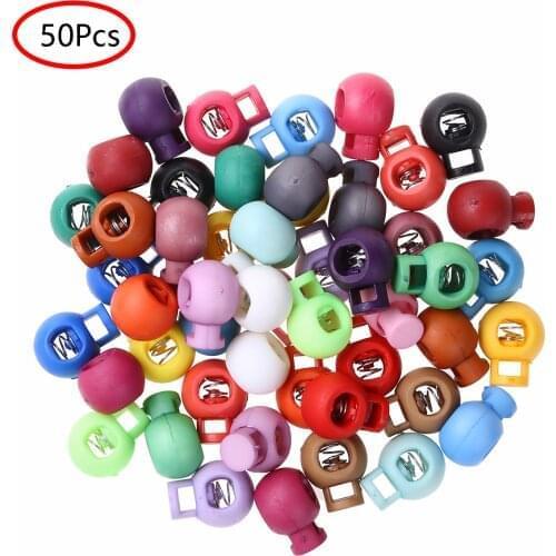 50Pcs Toggle Single Hole Spring Loaded Elastic Cord Locks Clip Ends Round Ball Shape Lanyard Stopper Sliding Fastener Buttons