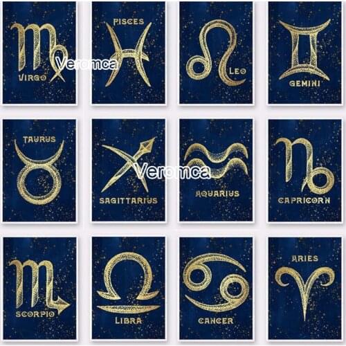 5D Diy Zodiac Diamond Painting Abstract Gold Full Square Round Drill Constellation Mosaic Embroidery Cross Stitch Wall Decor