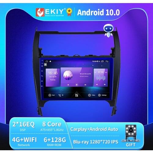 EKIY 6+128G Autoradio Android 10 For TOYOTA CAMRY 2012-2017 Car Radio Multimedia Blu-ray IPS/QLED Navigation GPS Stereo no 2 din
