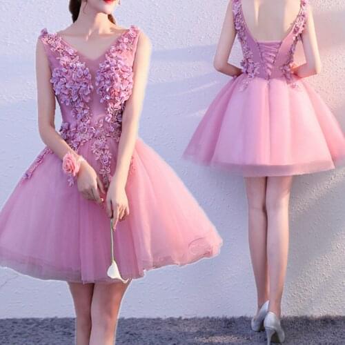 BacklakeGirls Women Birthday Party High End Pink Mesh Embroidery Lace Wedding Formal Prom Party Dress Robe De Soirée De Mariage