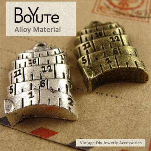 BoYuTe (40 Pieces/Lot) 17*25MM Vintage Charms Antique Bronze Silver Plated Tape Measure Pendant Diy Metal Jewelry Findings