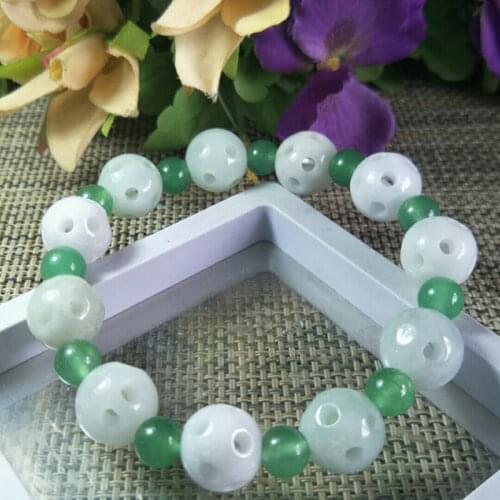 Natural Burma Jade Hollow Bead Bracelet Jewelry Lucky Exorcise Evil Spirits Safety Auspicious Amulet Jade Bracelet Fine Jewelry