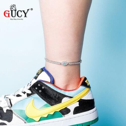 GUCY 3mm 1 Row Tennis Chain Fashion Evil Eye Anklets Chain Hip Hop Jewelry Fashion Women Feet Link adjustable
