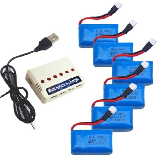 EBOYU(TM) 6pcs 3.7V 600mah Lipo Battery And 1 to 6 Battery Charger For Syma X9 X9S Flying Car Rc Quadcopter Drone Spare Parts