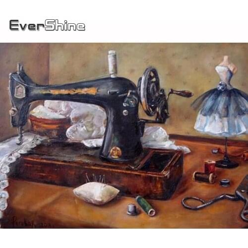 Evershine Diamond Painting Sewing Machine Full Set Diamond Embroidery Scenery Diamond Mosaic With Square Rhinestones Gift Gift