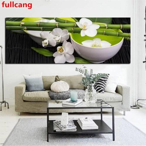 Still Life Bamboo White Orchid Feng Shui diy Diamond Painting full drill 5D diamond emboridery mosaic diamond landscpae JX2471