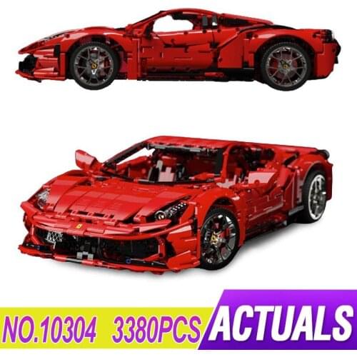 K BOX New MOC 10304 Red Super Sports Car 458 Model Building Blocks Bricks Toys For Child Birthday Gifts