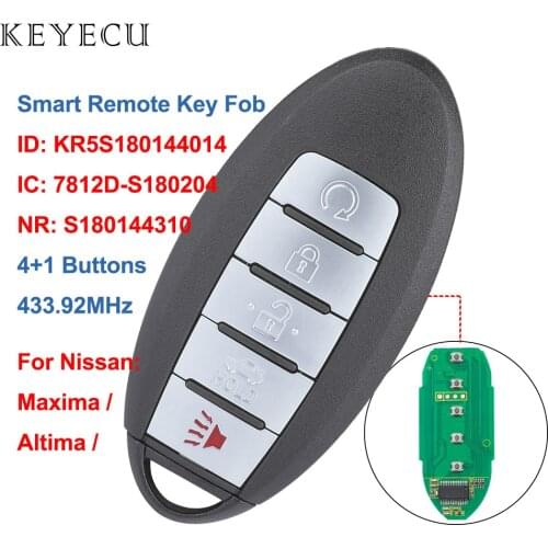 Keyecu S180144310 Smart Car Remote Key Fob 5 Buttons 433.92MHz for Nissan Maxima Altima 2016 2017 2018 2019