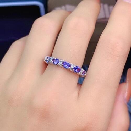 Elegant cute Slender Row circle Natural blue tanzanite Ring S925 Silver Natural Gemstone Ring Womens girl party gift ewelry