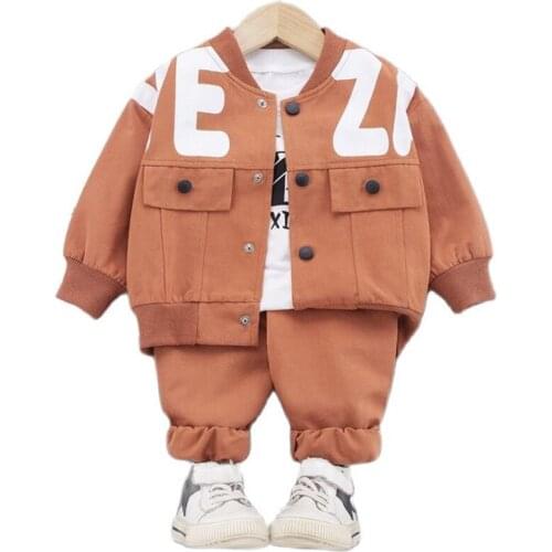 3Pcs Set for Boys Girls Kids Baby Clothes Spring Autumn 2021 New Fashion Letter Casual Coat+Pullover+Pant Children Suit 0-5y