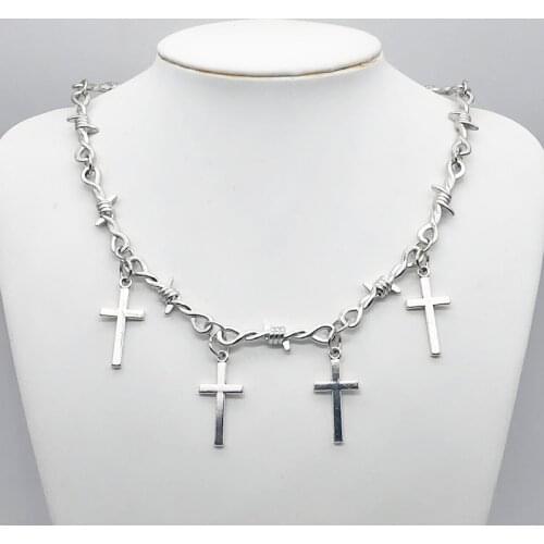 Small Wire Brambles Iron Unisex Choker Necklace Women Hip-hop Gothic Punk cross Barbed Wire Little Thorns Chain Choker Gifts