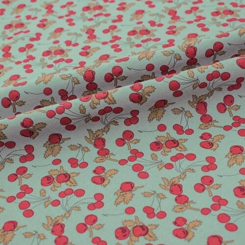 Red Cherry On Pale Cyan Cotton Fabric For Dress Платье Tissus Au MÈTre Telas Por Metro Sewing Ткань Для Шитья Vestidos Coton DIY