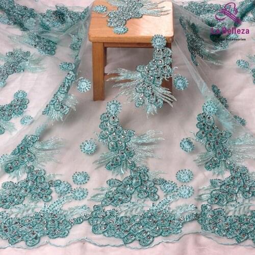 La Belleza 1 yard lack green heavy beaded stones handmade beaded magic sequins wedding/evening dress lace fabric 47'' width