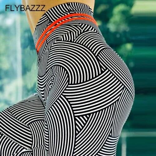 Black White Striped Print Yoga Leggings Stitching Fitness Push Up Leggings Women Elastic Sport Leggins Workout Sexy Pencil Pants