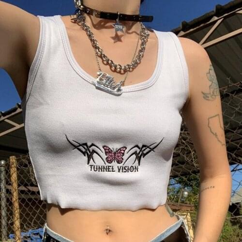 E-girl Harajuku Tank Top Indie Mall Gothic Printed Black White Sleeveless Crop Vest Y2K Aesthetic Women Korean Style Streetwear