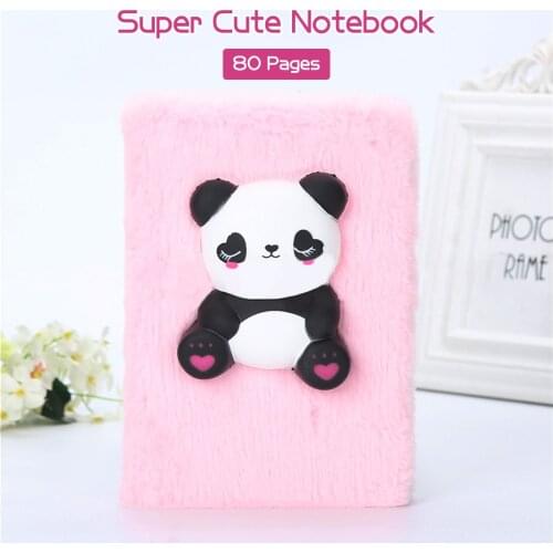 Cute A5 Plush Notebook with Rebound Panda Toy Kids Decompression Journal Diary Notebook 80 Pages for Boys Girls Birthday Gifts
