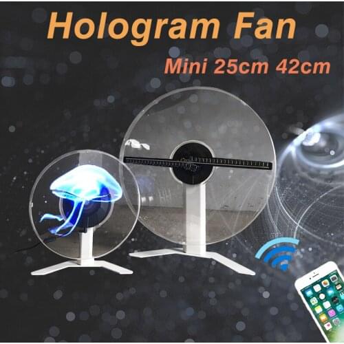 Mini Hologram Fan 42cm 25cm wifi app control include cover and holder 3D LED Fan Holographic advertising player Desktop lamp