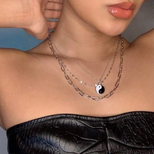 Multilayer Tai Chi Enamel Choker Necklace Women Colorful Pendant Necklaces Korean Fashion Friendship Couple Jewelry