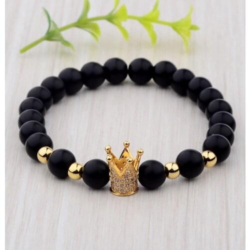 Fashion Cubic Zirconia Crown Stone Beads Bracelet Men Homme Handmade Black Matte Bracelets For Women Dropshipping
