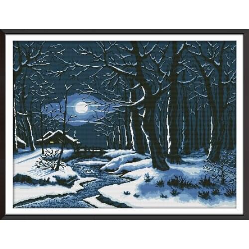Winter night cross stitch kit aida 14ct 11ct count print canvas cross stitches needlework embroidery DIY handmade