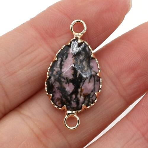 Natural Stone Black Rhodochrosite Connector Fashion Drop-Shaped Pendant Charm for Jewelry Making Necklace Accessories 14x28mm