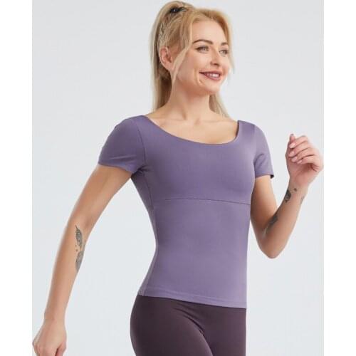 2021 New Yoga Clothes Womens Nude Sexy Back Tights Running Fitness Quick-drying Short-sleeved Sports Yoga T-shirt