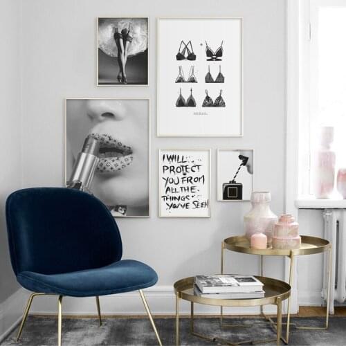 Fashion Black And White Sexy Woman Poster Underwear Lipstick Canvas Painting Wall Art Pictures Print Modern Girl Room Home Decor
