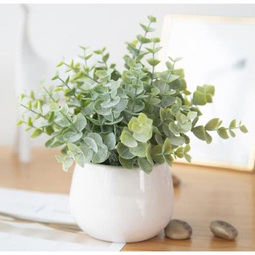 Plastic High Quality Artificial Green Plant Bonsai Simulation Potted Flower Ceramic Fake Flower Realistic for Office