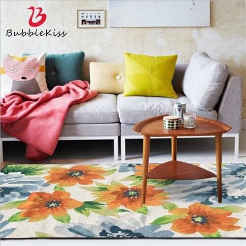 Bubble Kiss American Style Yellow Flower Pattern Carpet for Living Room Anti-Slip Home Bedroom Decor Area Rugs Kids Room Mats