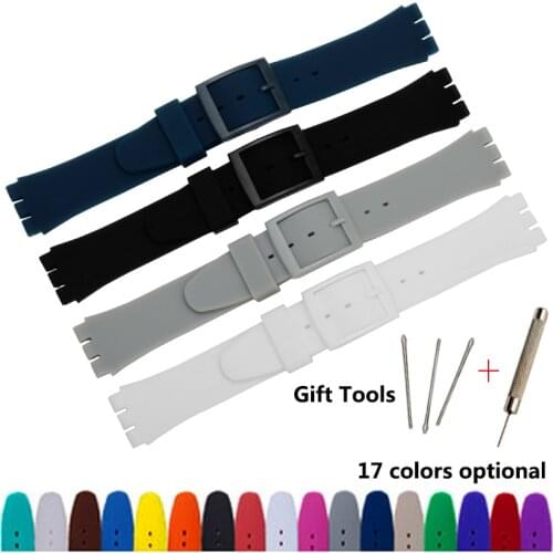 17mm 19mm Soft silicone watchband waterproof wristband color buckle replacement rubber bracelet fit Swatch strap