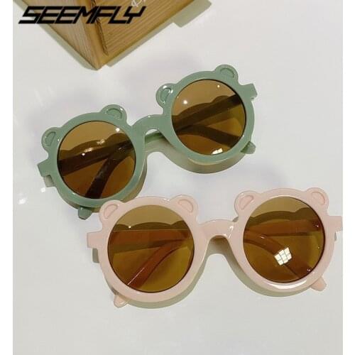 Seemfly Kids Sunglasses Girls Boys Children Eyegalsses Baby Carton Sun Glasses Flexible Round Lovely Bear Pattern Eyewear New
