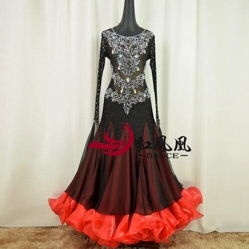 Standard Ballroom Dress Women New Of 2018 Custom Made High-necked Long Sleeved Waltz Ballroom Dance Competition Dresses