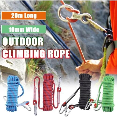 20m Climbing Camping Rope 48 Strands With Carabiner Sewing Buckle 10mm Downhill Rope Aerial Work Anti-Fall Insurance Rope