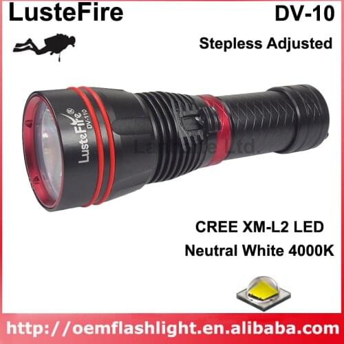 LusteFire DV-10 Cree XM-L2 U3 NW 4000K / W 6500K 1000 Lumens Stepless Adjusted Diving LED Flashlight - Black ( 1x18650/2x26650 )