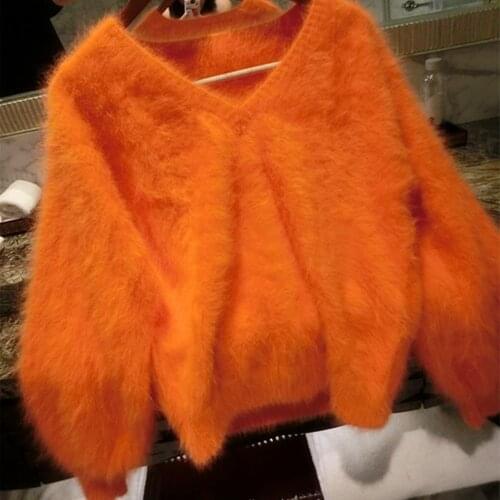 Sexy V Neck 100% Soft Natural Mink Cashmere Sweater Customize Multi Colors and Big Size Factory Pullovers wsr294