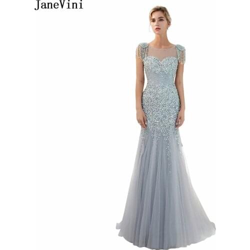 JaneVini Luxury Crystals Arabic Mother of The Bride Dresses Scoop Neck Beading Sheer Back Dubai Mermaid Sexy Evening Party Gowns