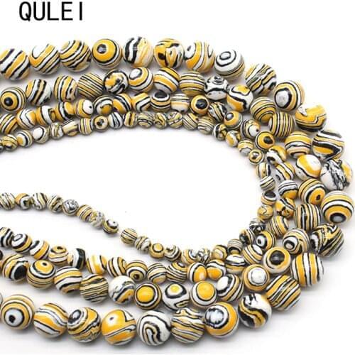 High Quality 4/6/8/10/12mm synthesis Yellow Malachite Round Loose Bead Natural Stone Beads For DIY Bracelet Necklace Jewelry