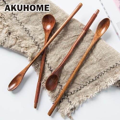 Japanese Originality Wood Spoon Bind Line Length Flattened Wooden Spoon Dessert Spoon Coffee Stir Spoon AKUHOME