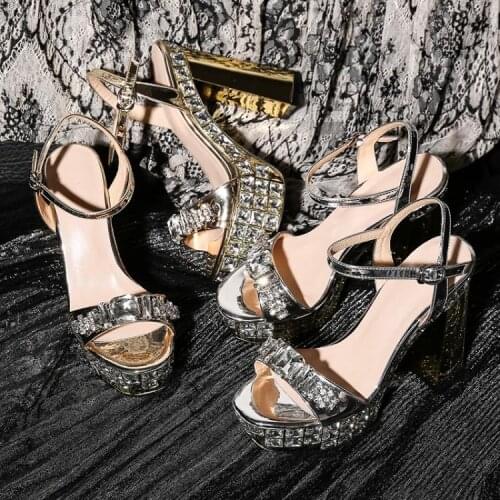 INS woman rhinestones woman high platform sandal summer chunky high heel diamonds open toe platform crystal sandal