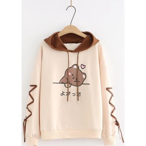 Harajuku Aesthetic Hoodies Women Kawaii Anime Clothes Cute Bear Ears Long Sleeve Pullover Teen Girl Korean Fashion Sweatshirts