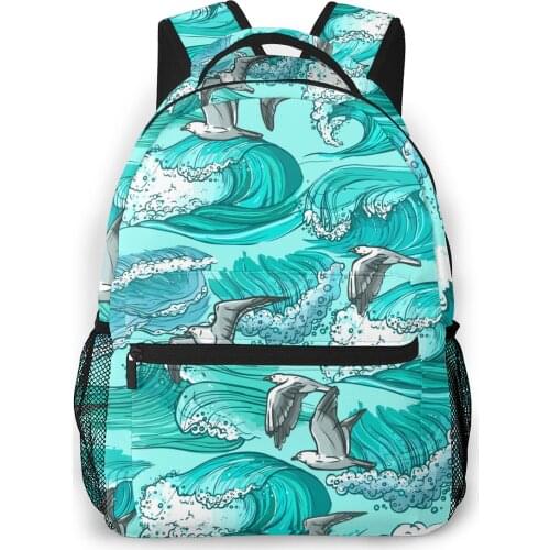 Women Backpack Kids School Bag for Teenage Girls Sea Waves Seagulls Female Laptop Notebook Bagpack Travel Back Pack 2021