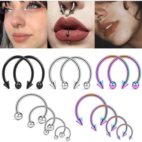 1/2PCS Stainless Steel Nose Ring Spike Nose Piercings Helix Ear Piercing For Women Men Septum Rings Body Piercing Jewelry