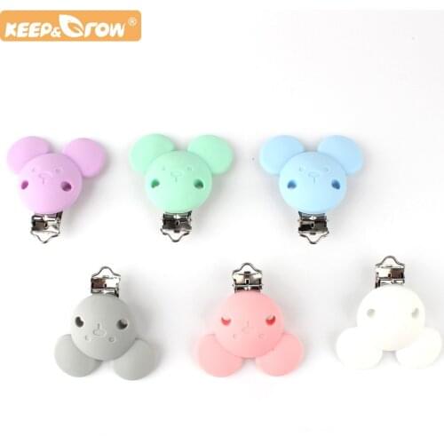 Keep&Grow 10pcs Pacifier Clip Micky Silicone teether metal silicone rodent Accessories DIY Baby Teething Necklace Pendant Clamp
